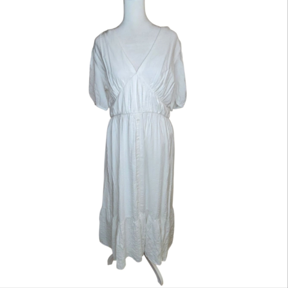 NEW Loft White V Neck Puff Sleeve Maxi Dress Size 10